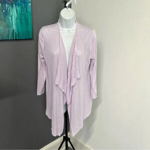 Emaline‎ Women’s Medium Purple Open Front Topper Cardigan Waterfall Semi Sheer